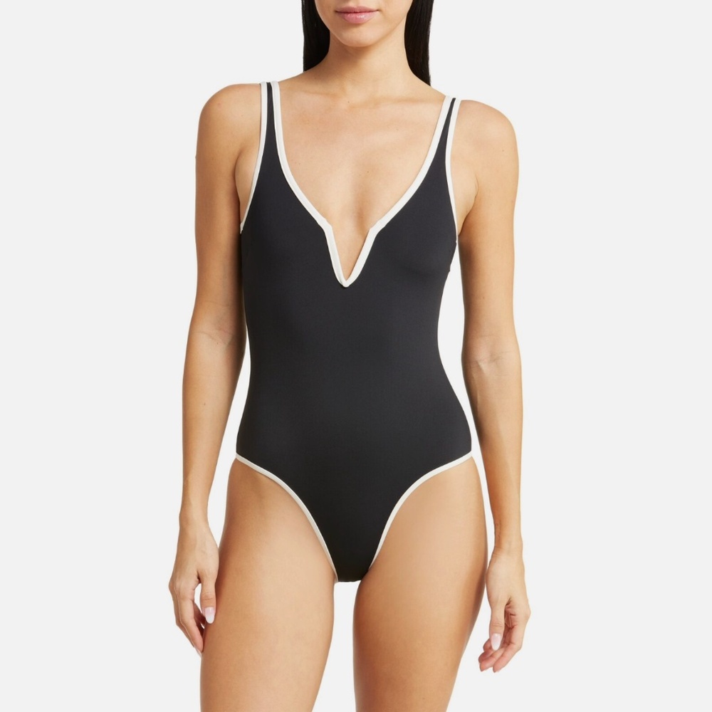 L*Space Womens Coco One-Piece Classic Swimsuit Black/Cream Size M